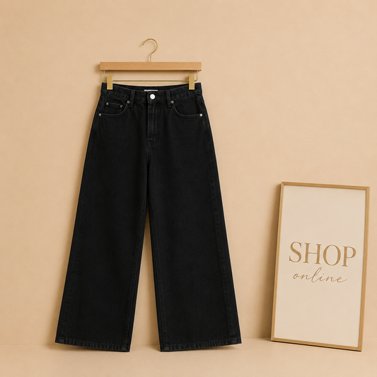 BLACK WIDE LEG JEANS