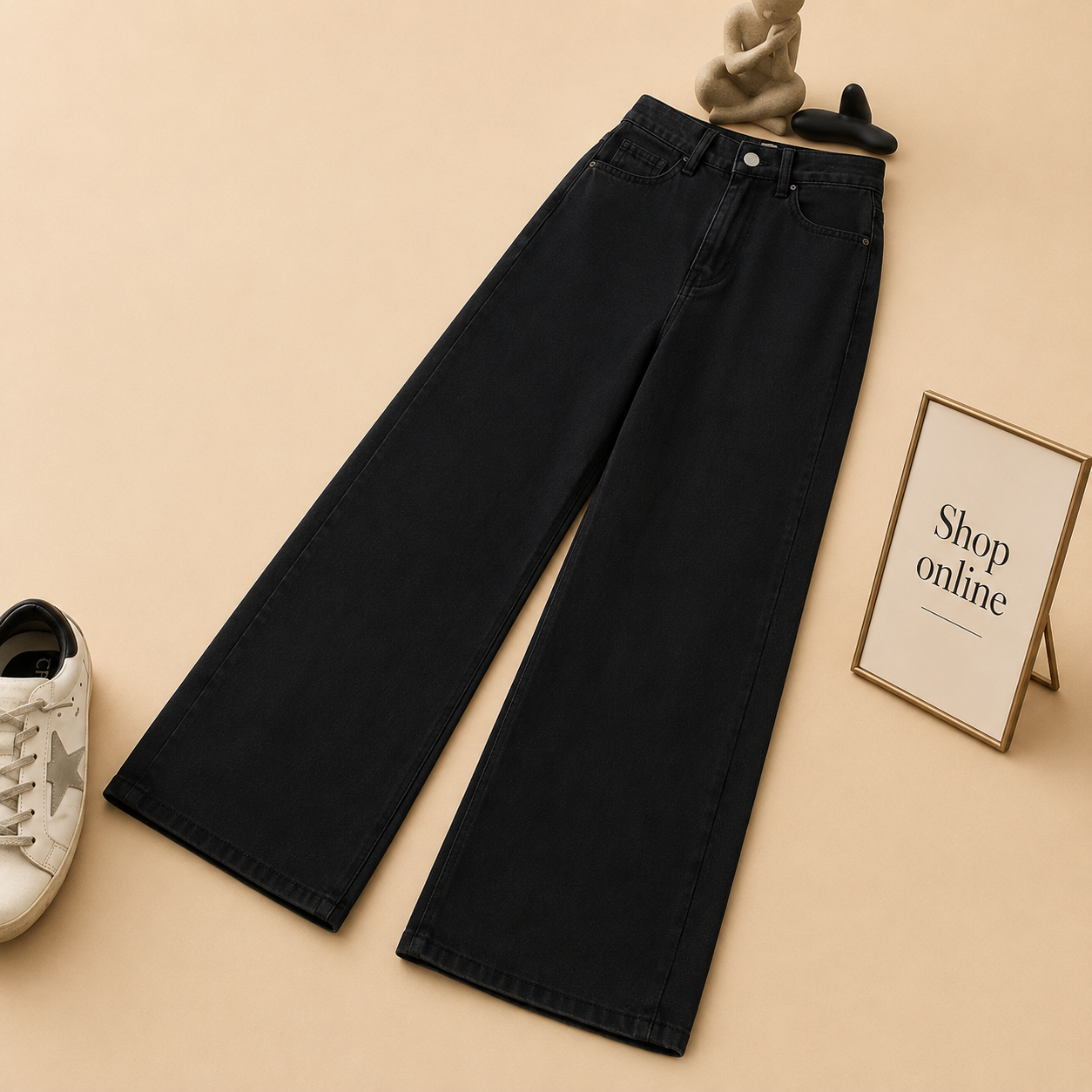 HIGH WAISTED BLACK WIDE LEG JEANS