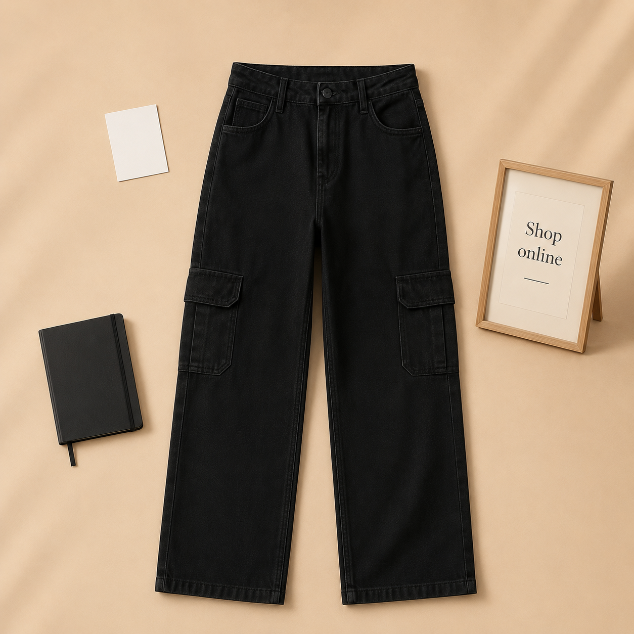BLACK CARGO WIDE LEG JEANS