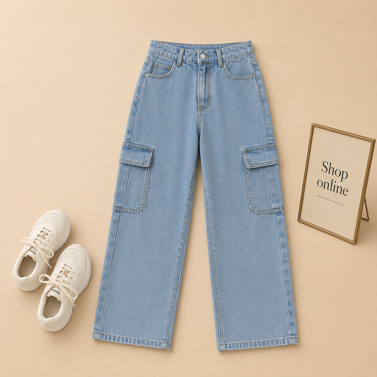 ICE BLUE CARGO WIDE LEG JEANS