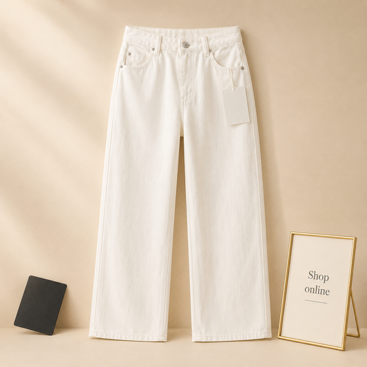 HIGH WAISTED WHITE WIDE LEG JEANS