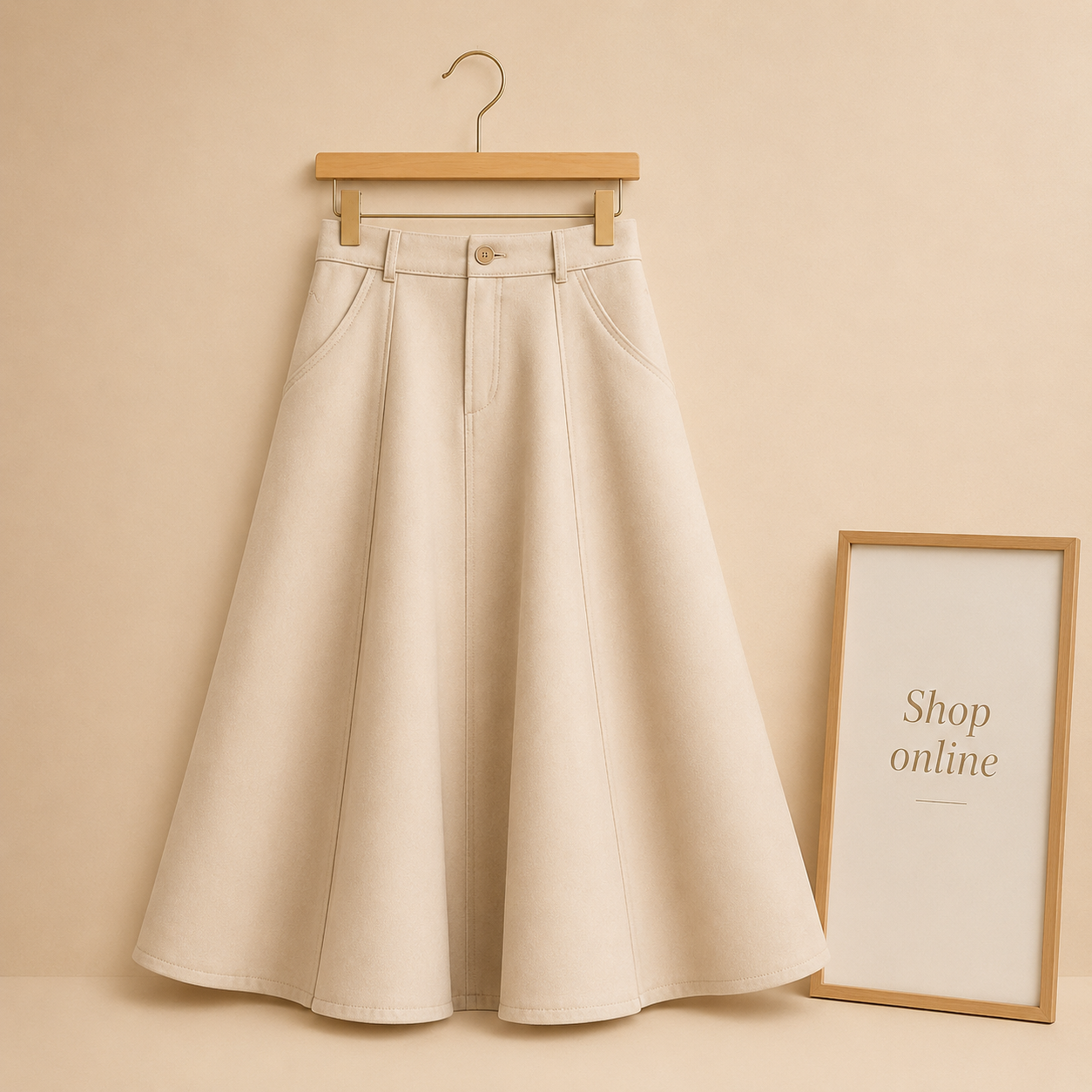 BEIGE TWILL LONG SKIRT