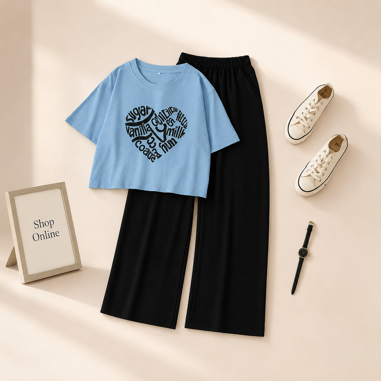 SKY BLUE TSHIRT SUGAR VANILLA WITH BLACK FLAPPER