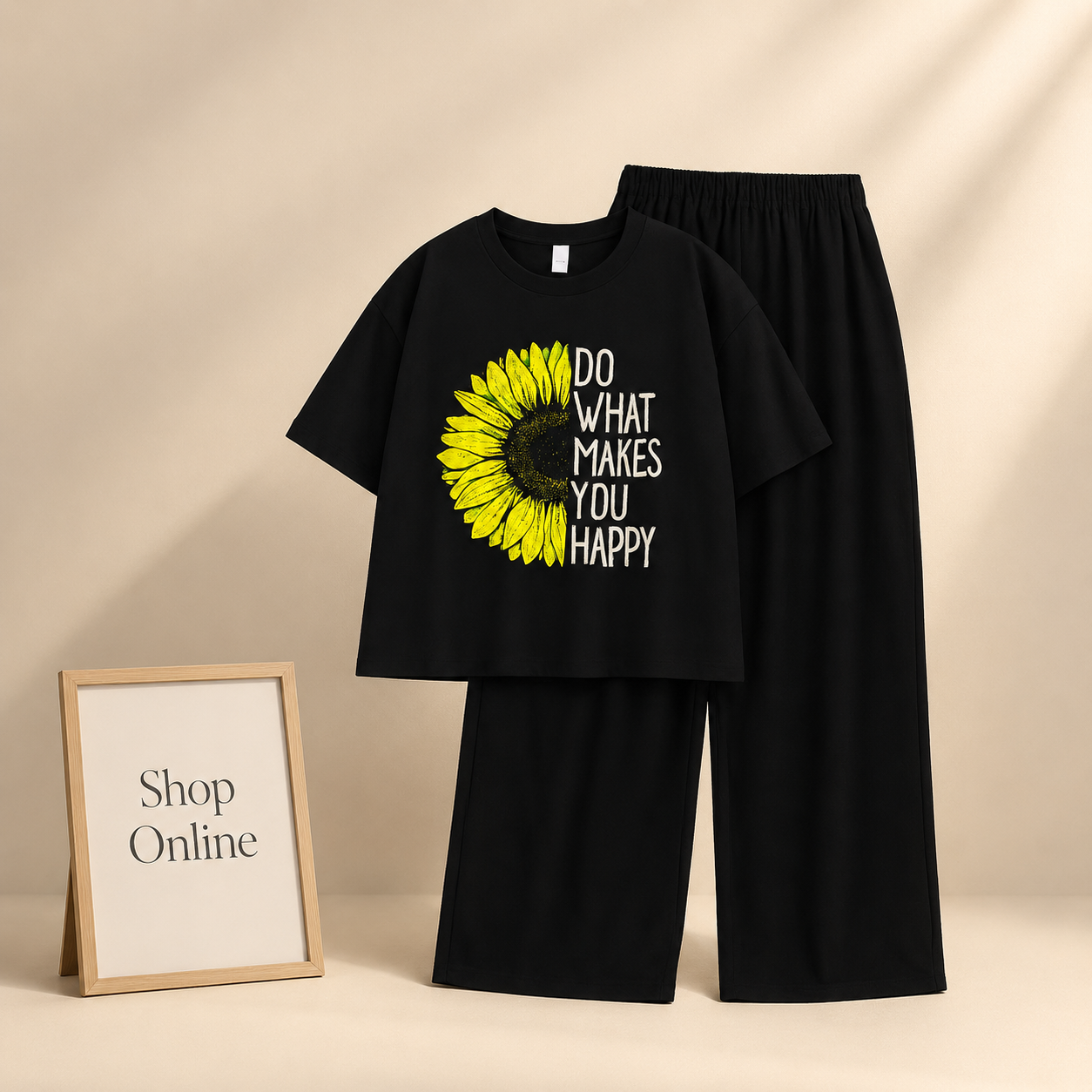 BLACK TSHIRT DO WHAT MAKES YOU HAPPY SUNFLOWER WITH BLACK FLAPPER