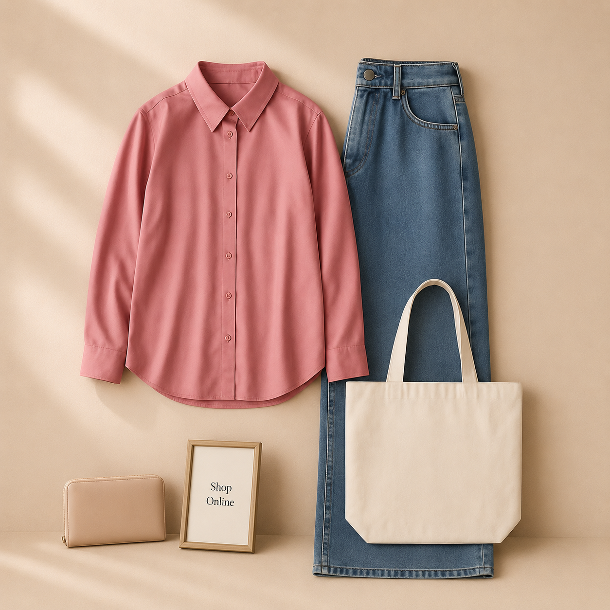LIGHT PINK BUTTON DOWN SHIRT WITH ICE BLUE WIDE LEG JEANS