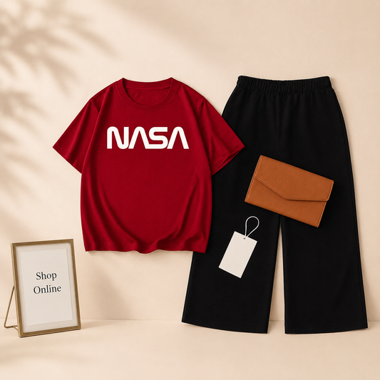 RED TSHIRT NASA WITH BLACK FLAPPER