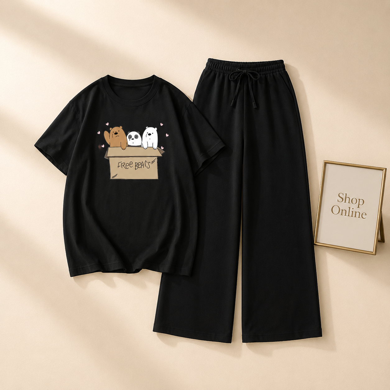 BLACK TSHIRT FREE BEARS WITH BLACK FLAPPER