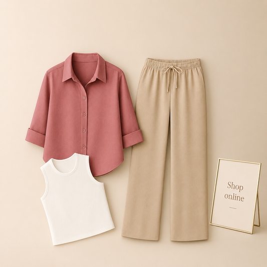 BABY BUTTON SHIRT WITH BEIGE FLAPPER AND WHITE TANK TOP