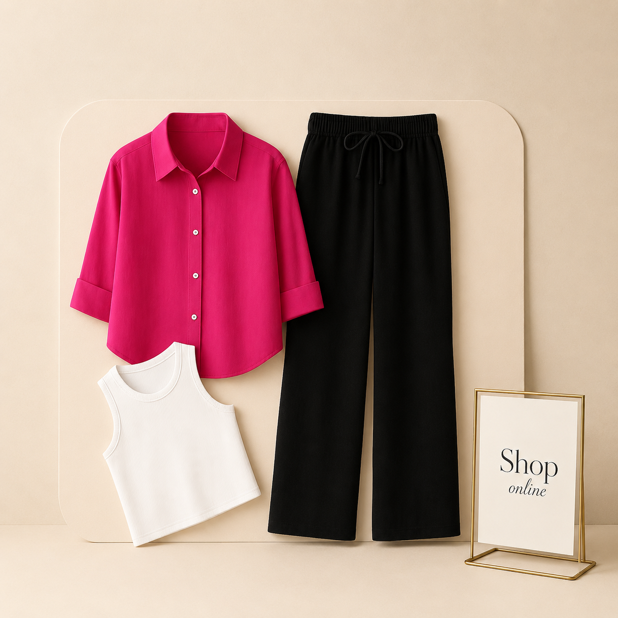 SHOCKING BUTTON SHIRT WITH BLACK FLAPPER AND WHITE TANK TOP