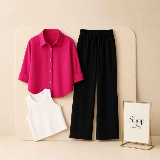SHOCKING BUTTON SHIRT WITH BLACK FLAPPER AND WHITE TANK TOP