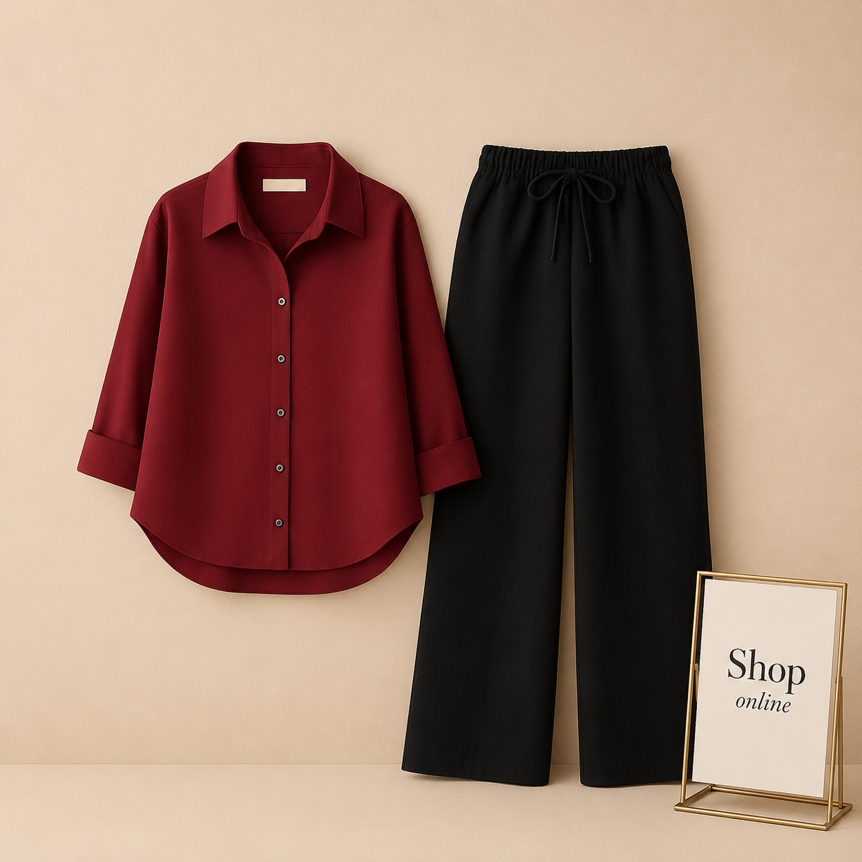 MAROON BUTTON SHIRT WITH BLACK FLAPPER