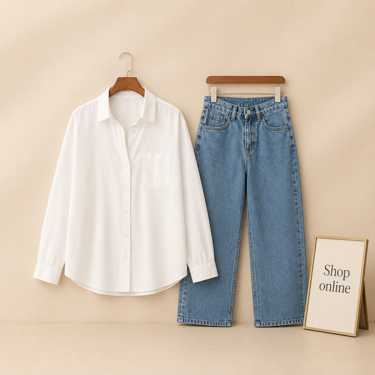 WHITE BUTTON SHIRT WITH ICE BLUE MOM JEANS COMBO