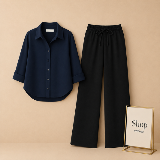 NAVY BLUE BUTTON SHIRT WITH BLACK FLAPPER