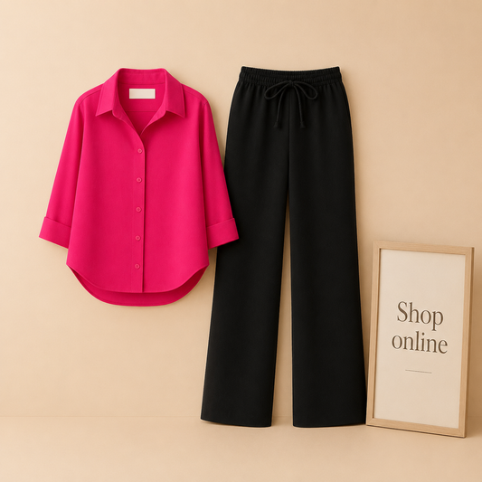 SHOCKING BUTTON SHIRT WITH BLACK FLAPPER