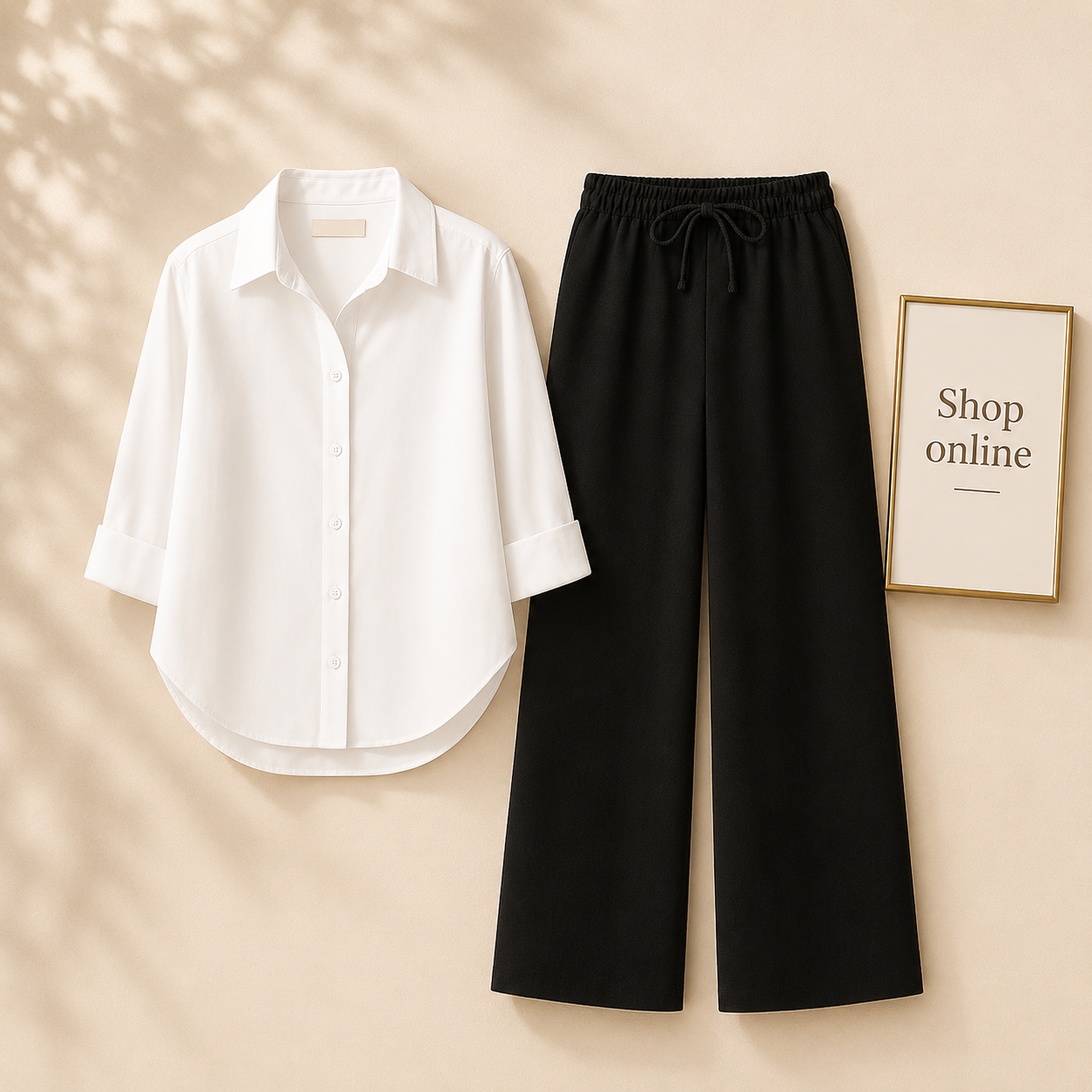 WHITE BUTTON SHIRT WITH BLACK FLAPPER