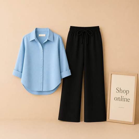 SKY BLUE BUTTON SHIRT WITH BLACK FLAPPER
