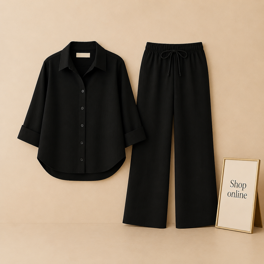 BLACK BUTTON SHIRT WITH BLACK FLAPPER