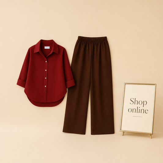MAROON BUTTON SHIRT WITH BROWN FLAPPER