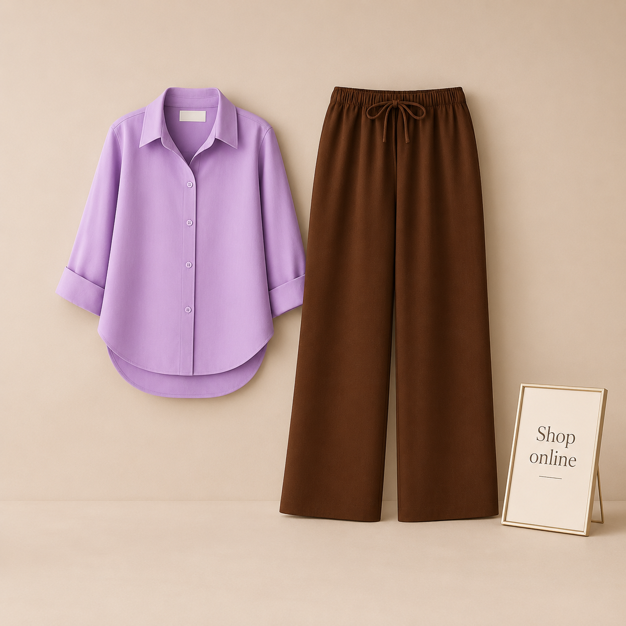 LILAC BUTTON SHIRT WITH BROWN FLAPPER