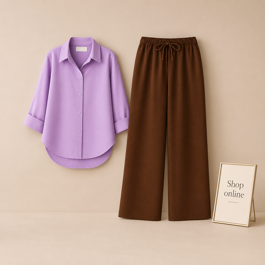 LILAC BUTTON SHIRT WITH BROWN FLAPPER