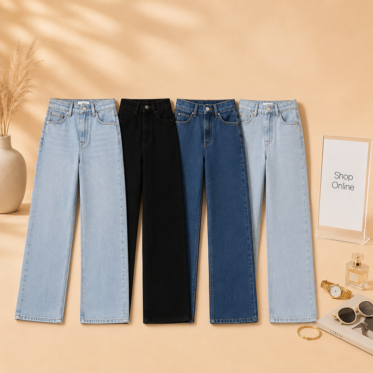 Ice blue, Black , Dark blue , Sky-blue  Wide leg