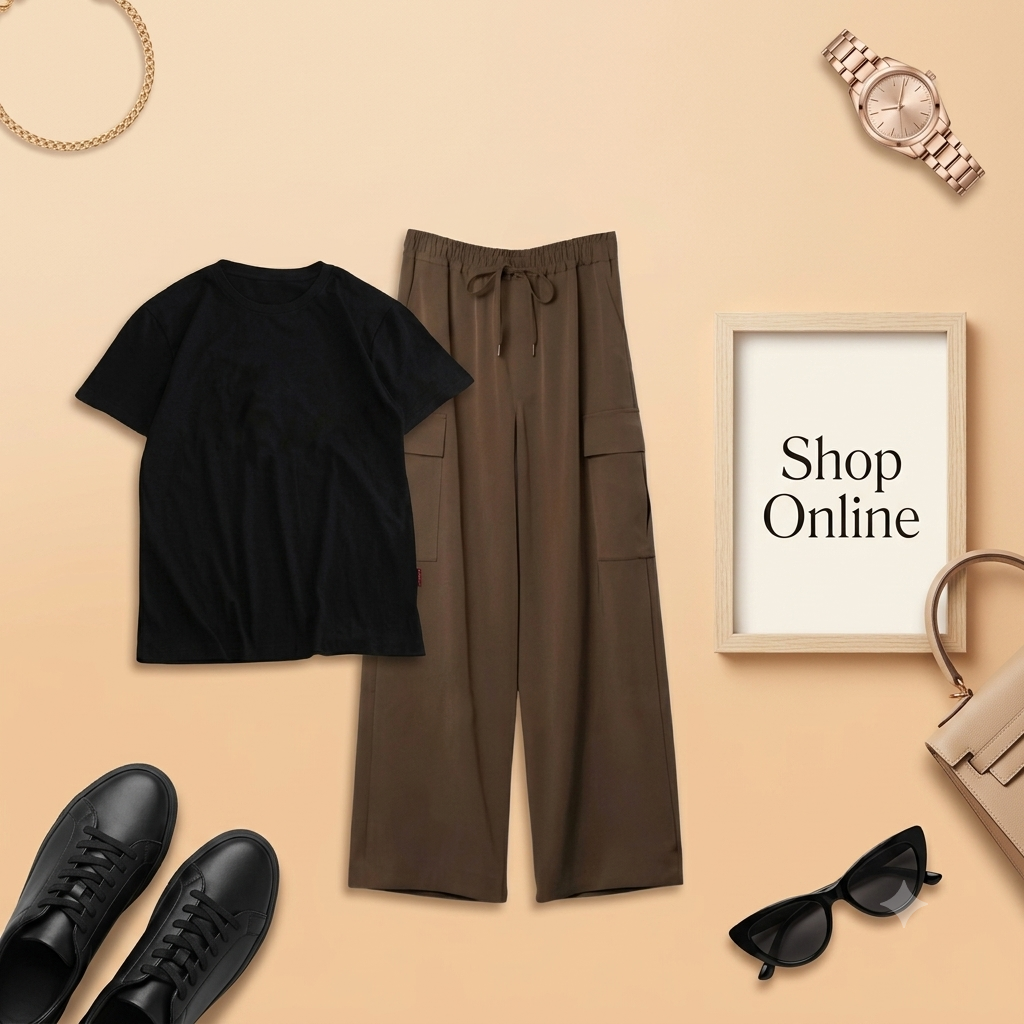 BLACK TSHIRT WITH BROWN CARGO TROUSER