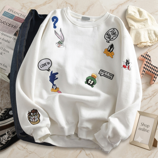 WHITE SWEATHSIRT LONEY TONES ALLOVER