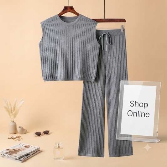 GREY RIB KNIT TRACKSUIT