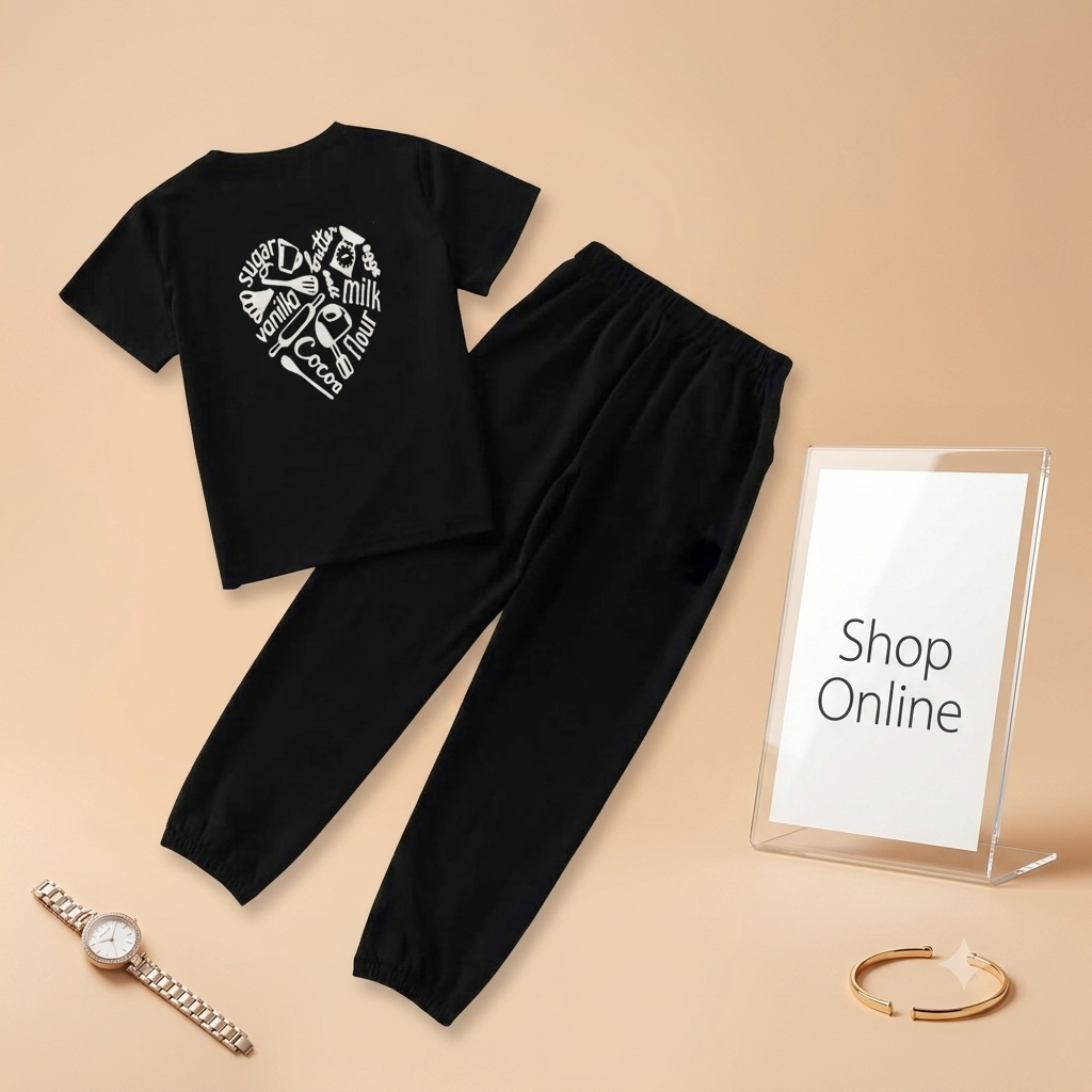 BLACK SUGAR VANILLA TEE WITH BLACK TROUSER