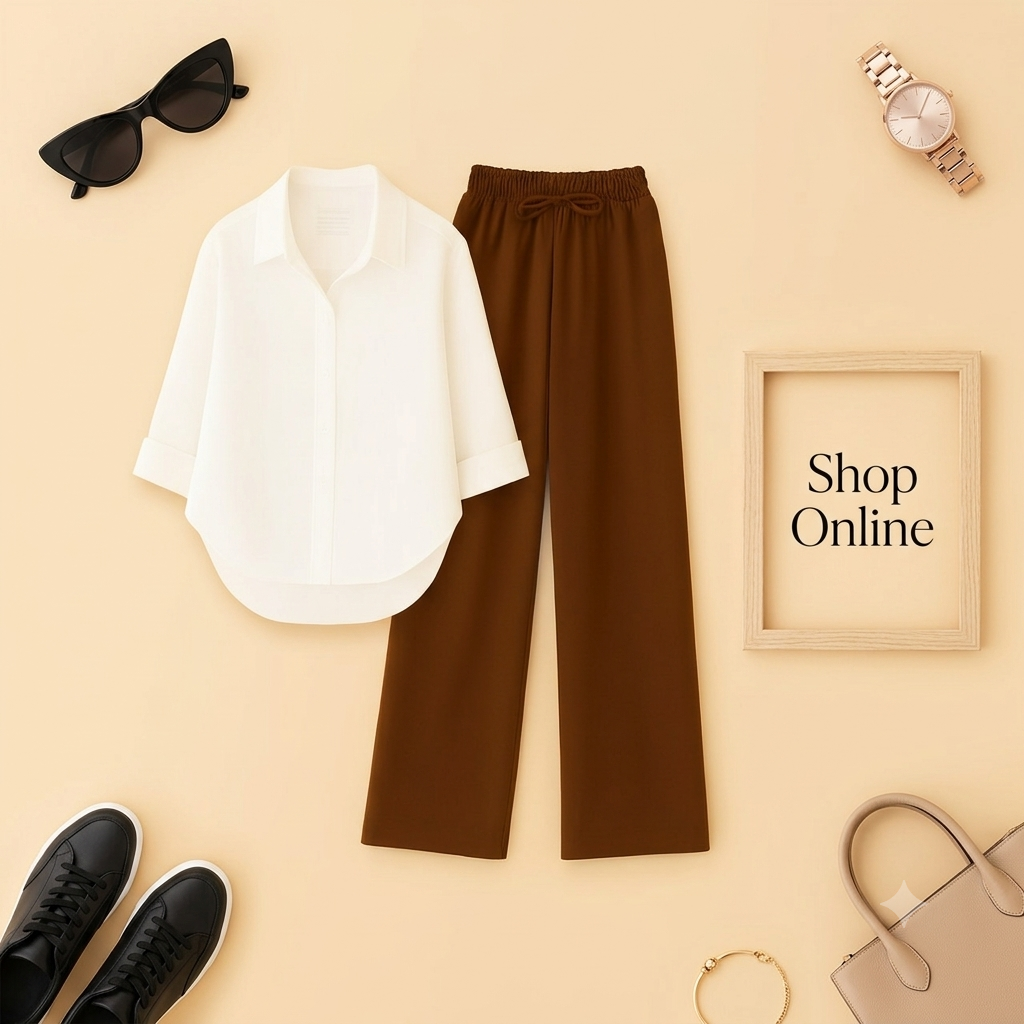 WHITE BUTTON SHIRT WITH BROWN FLAPPER