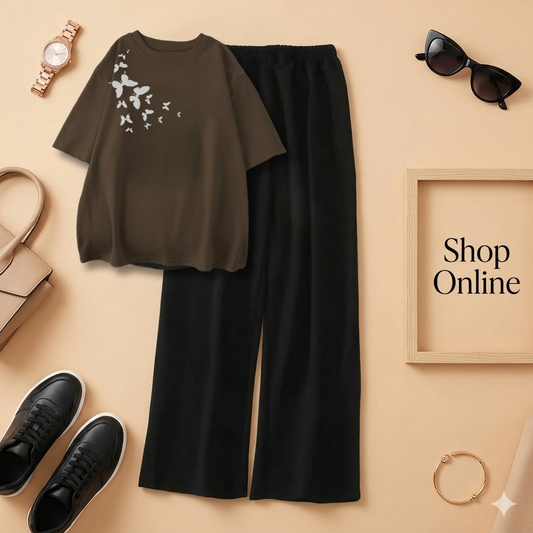 BROWN TSHIRT SHOULDER BUTTERFLIES WITH BLACK FLAPPER