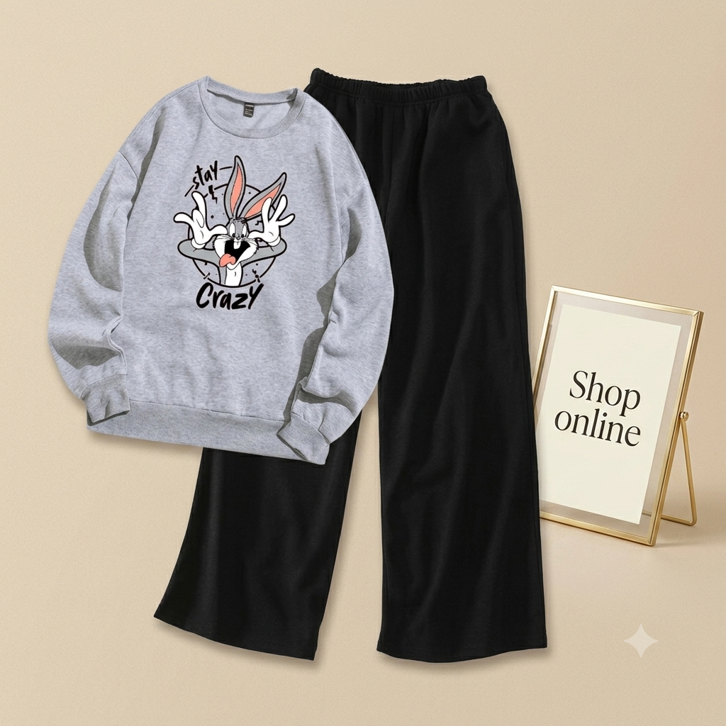 CRAZY BUNNY GREY SWEATSHIRT WITH FLAPPER