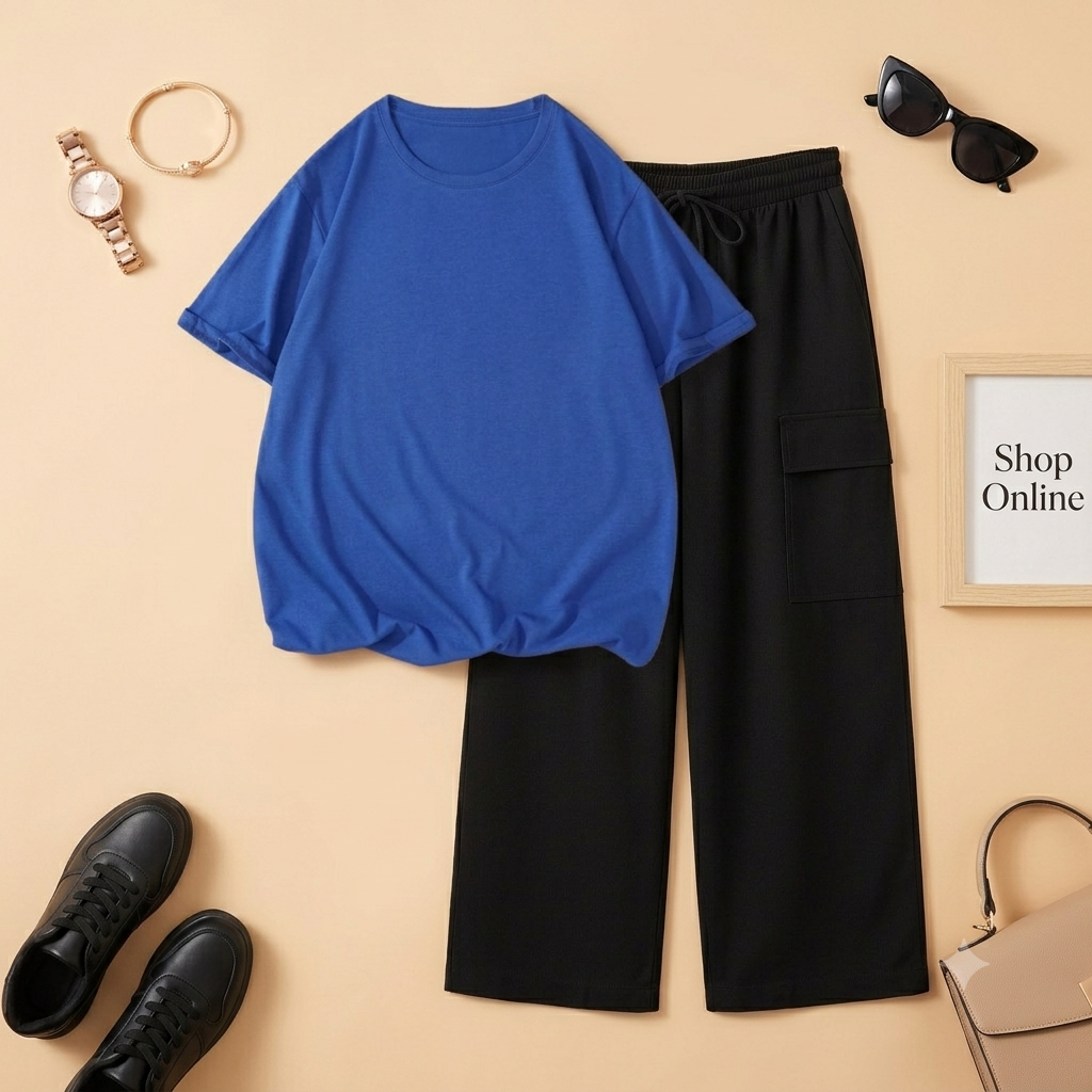 ROYAL BLUE TSHIRT WITH BLACK CARGO TROUSER