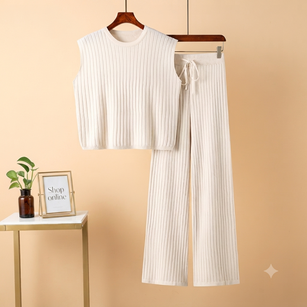 WHITE RIB KNIT TRACKSUIT
