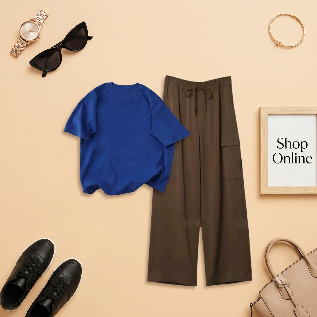 ROYAL BLUE TSHIRT WITH BROWN CARGO TROUSER
