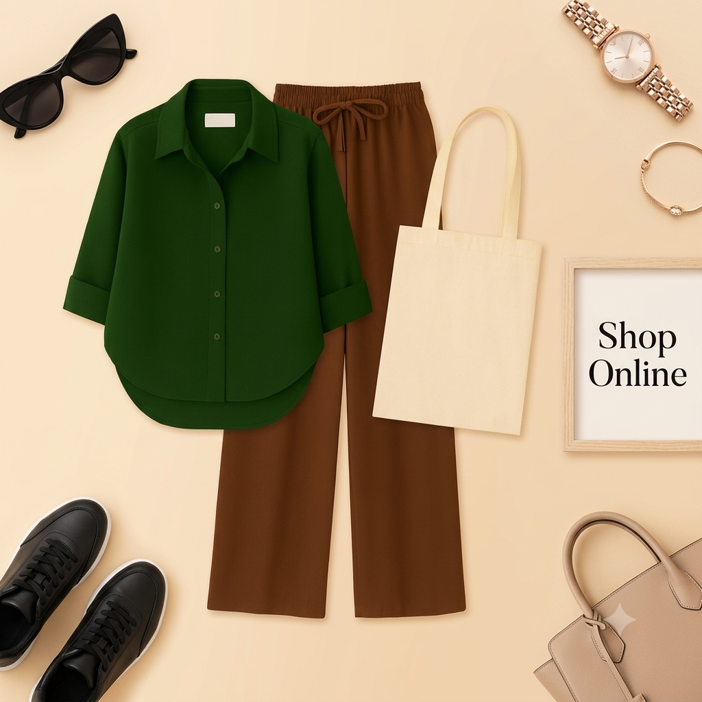 BOTTLE GREEN BUTTON SHIRT WITH BROWN FLAPPER