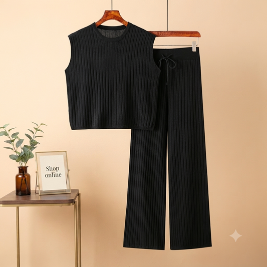 BLACK RIB KNIT TRACKSUIT