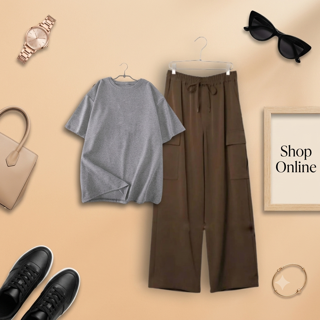 GREY TSHIRT WITH BROWN CARGO TROUSER