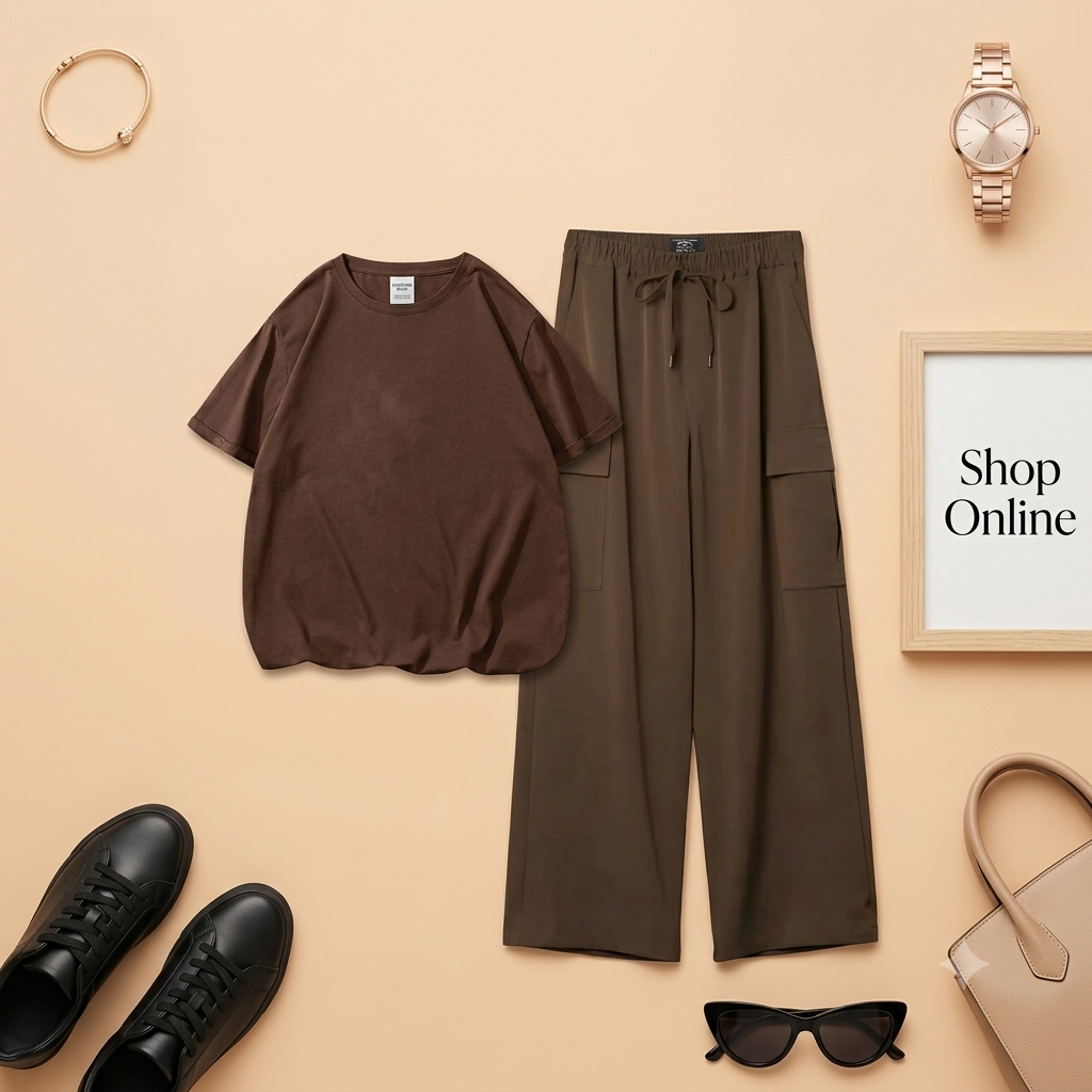 BROWN TSHIRT WITH BROWN CARGO TROUSER