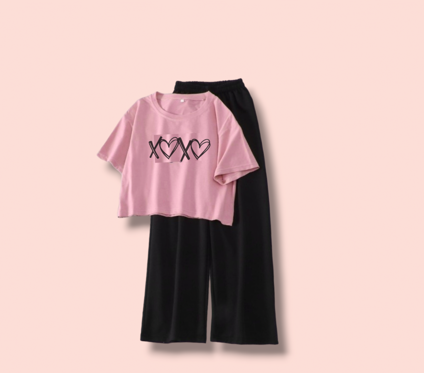 BLACK FLAPPER-PINK CROP TEE XOXO