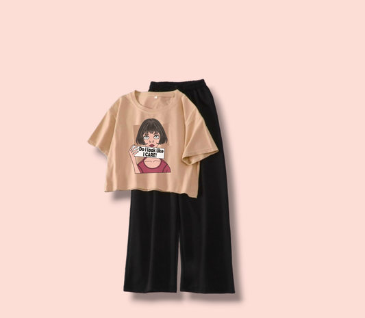 BLACK FLAPPER -BEIGE CROP TEE DO I LOOK LIKE I CARE