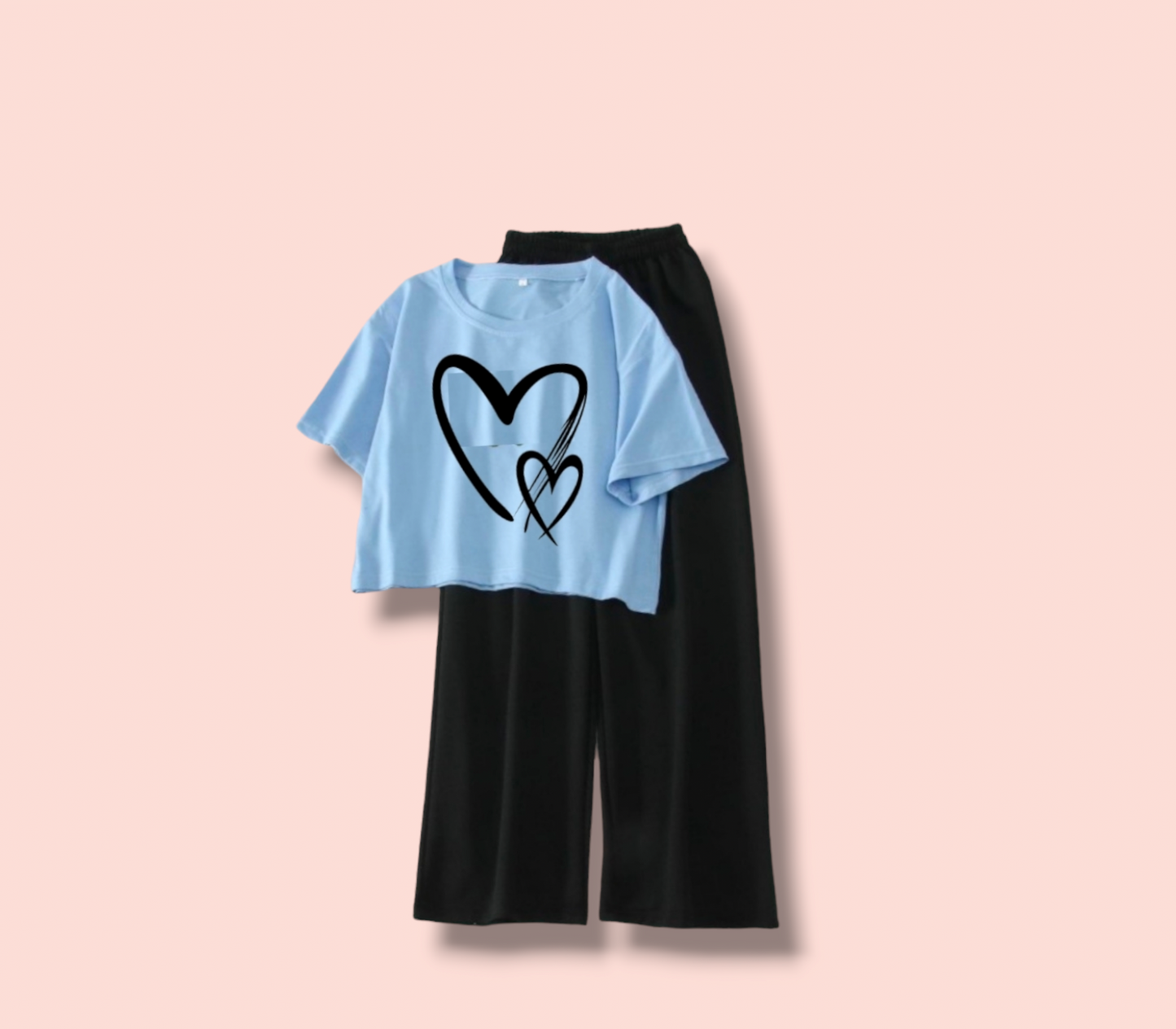 BLACK FLAPPER-SKY BLUE CROP TEE 2 HEARTS