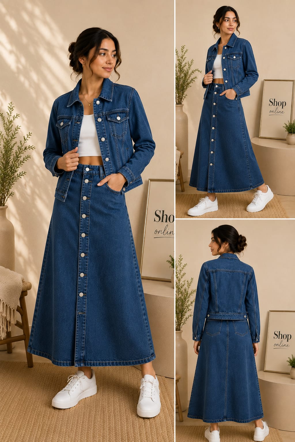 Dark Blue Denim Jacket & Dark Blue Maxi Denim Skirt Set