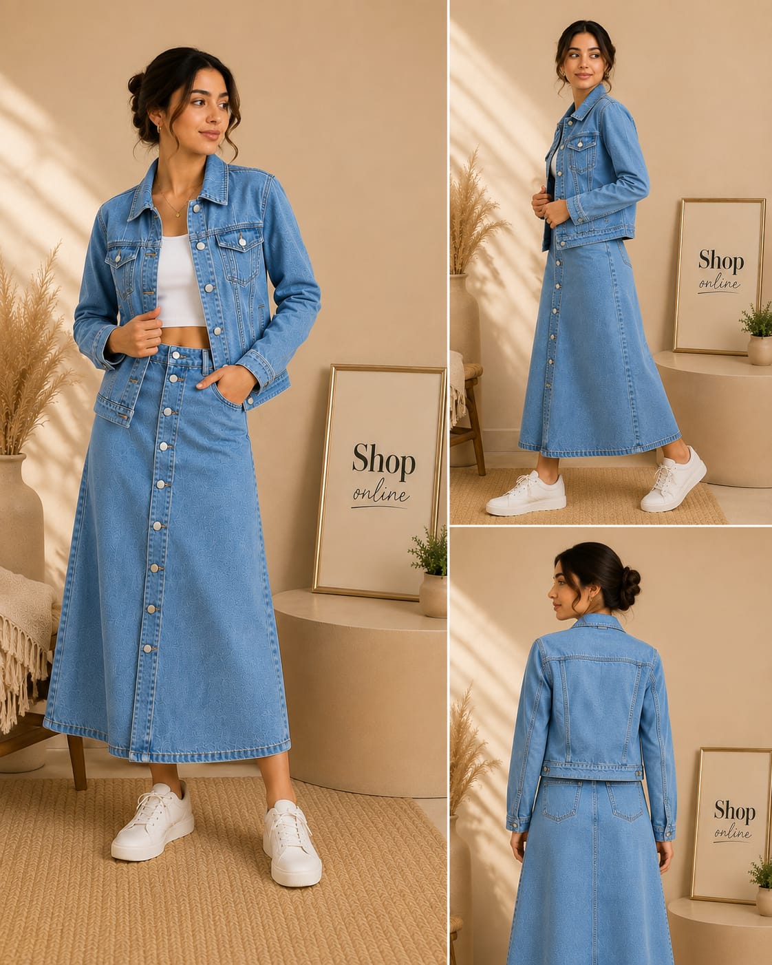 Light Blue Denim Jacket & Light Blue Maxi Denim Skirt Set