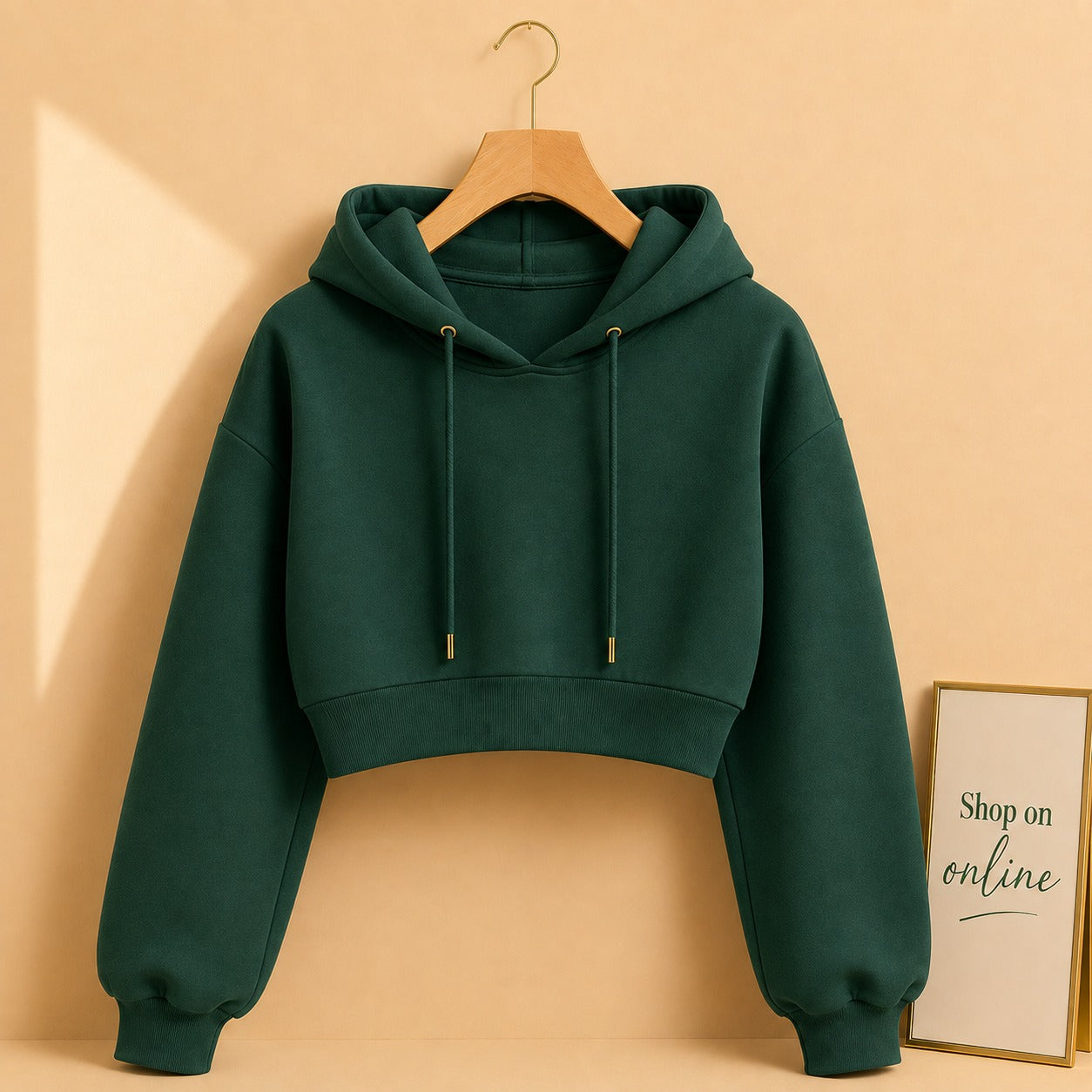 Dark Green Crop Hoodie