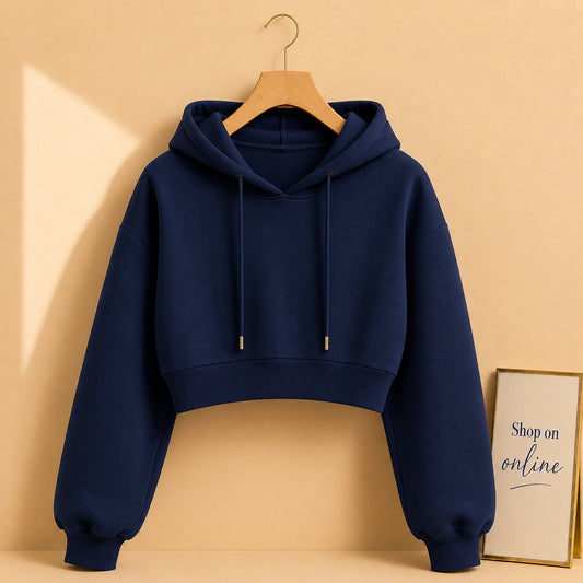 Navy Blue Crop Hoodie