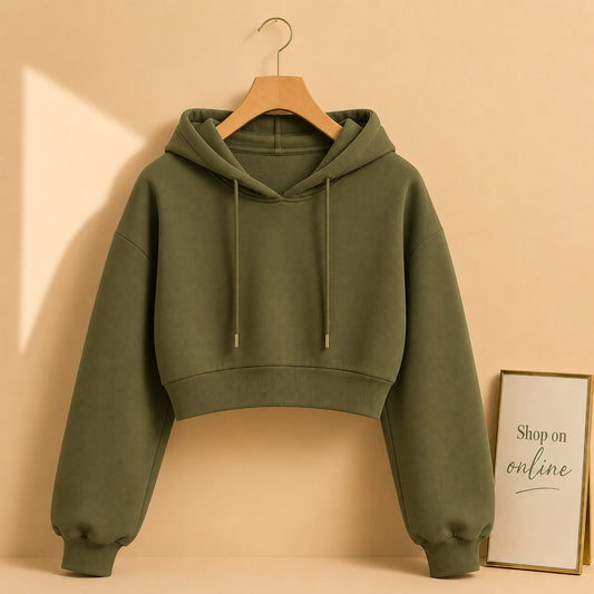Olive Green Crop Hoodie