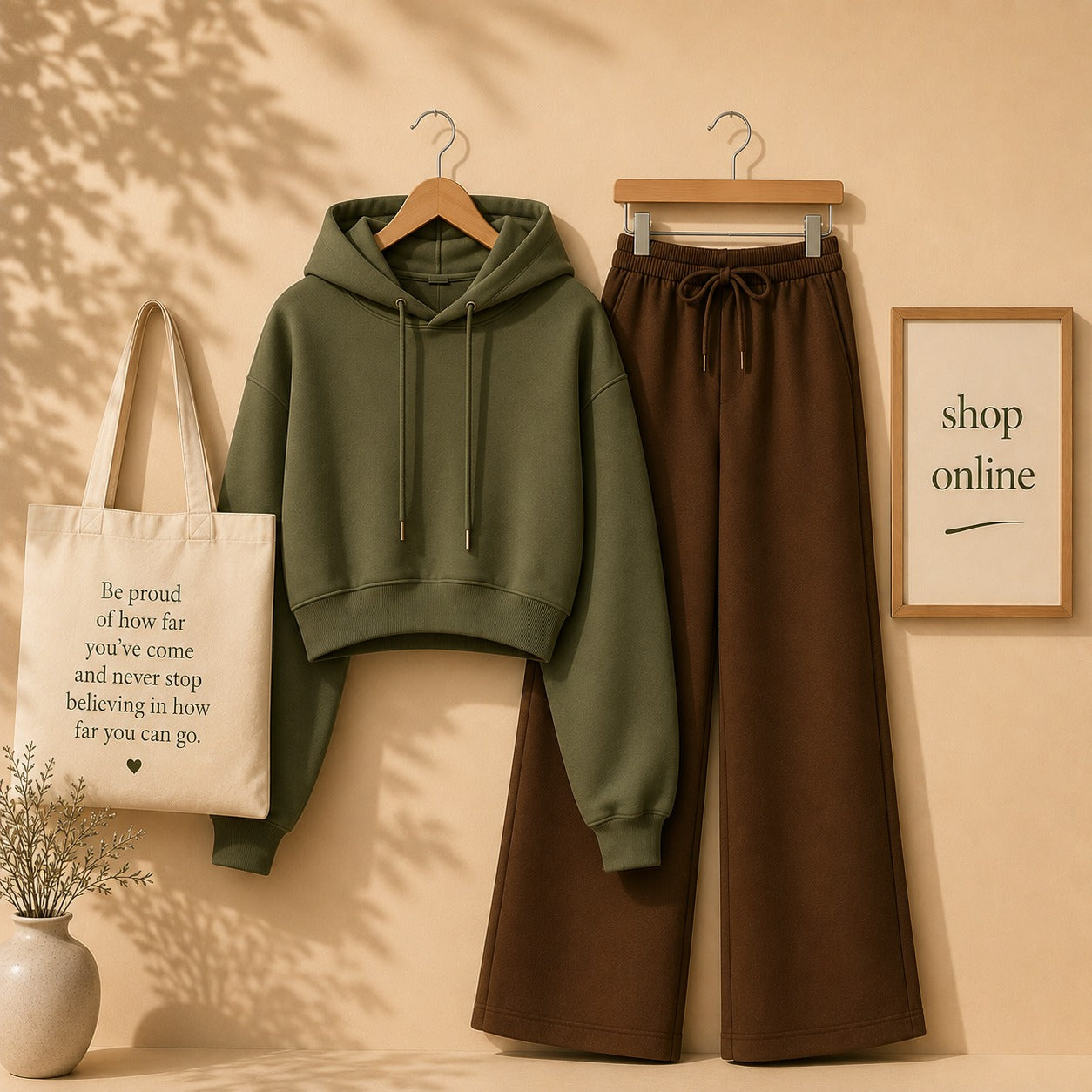 Olive Green Crop Hood With Brown Flapper