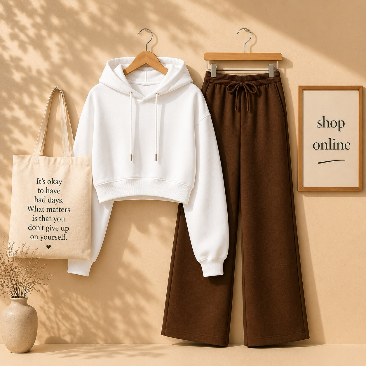 White Crop Hood With Brown Flapper