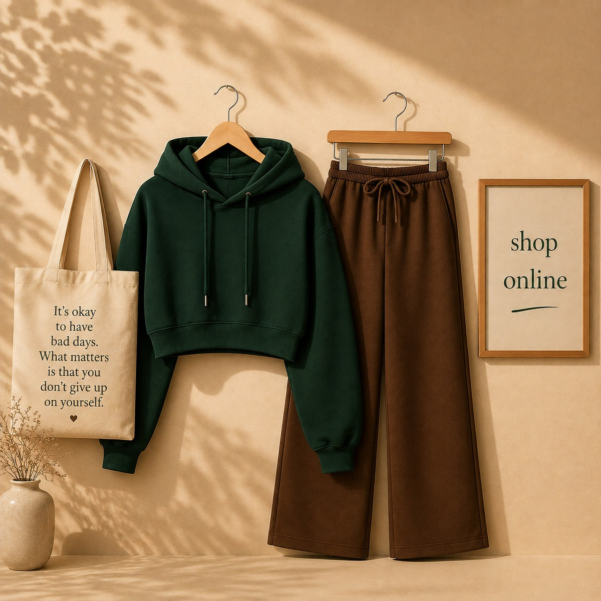 Dark Green Crop Hood With Brown Flapper